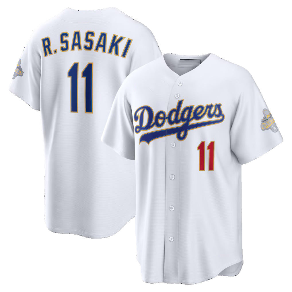 Los Angeles Dodgers #11 Roki Sasaki White HeidiMiller 2026 Gold Collection Stadium Jersey