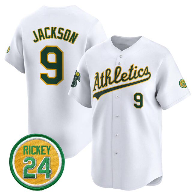 Oakland Athletics #9 Reggie Jackson White HeidiMiller 2024 Home Limited With Rickey Henderson Patch Stitched Jersey