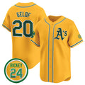 Oakland Athletics #20 Zack Gelof Yellow HeidiMiller 2024 Limited With Rickey Henderson Patch Stitched Jersey
