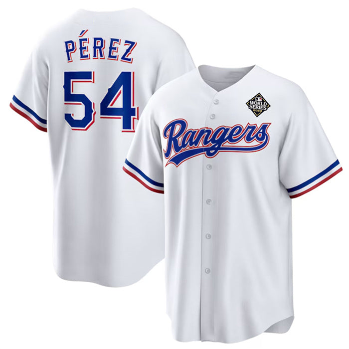 Texas Rangers #54 Mart¨ªn P¨¦rez White HeidiMiller 2023 World Series Stitched Jersey