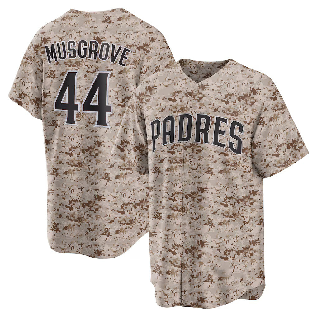 San Diego Padres #44 Joe Musgrove Camo HeidiMiller USMC Alternate Replica Player Jersey
