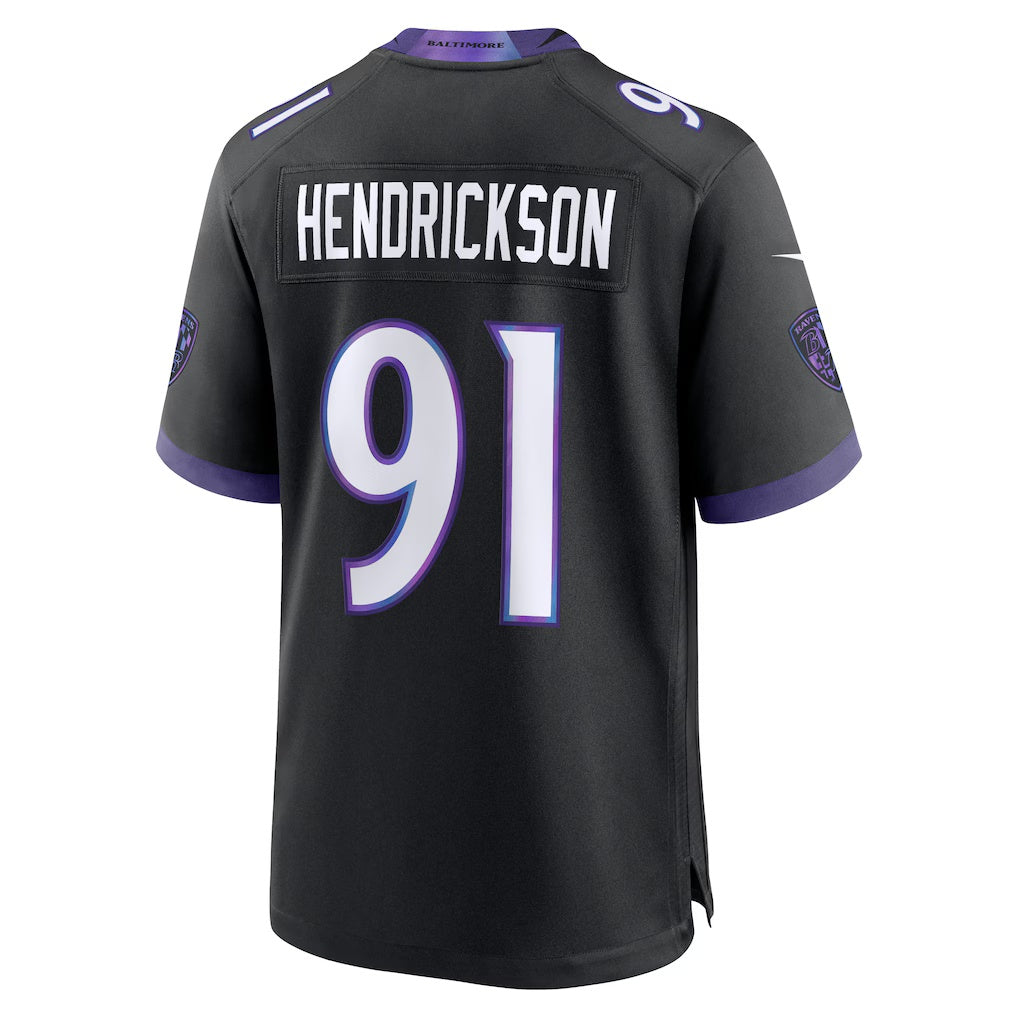 B.Ravens #91 Trey Hendrickson Black HeidiMiller Alternate Game Jersey