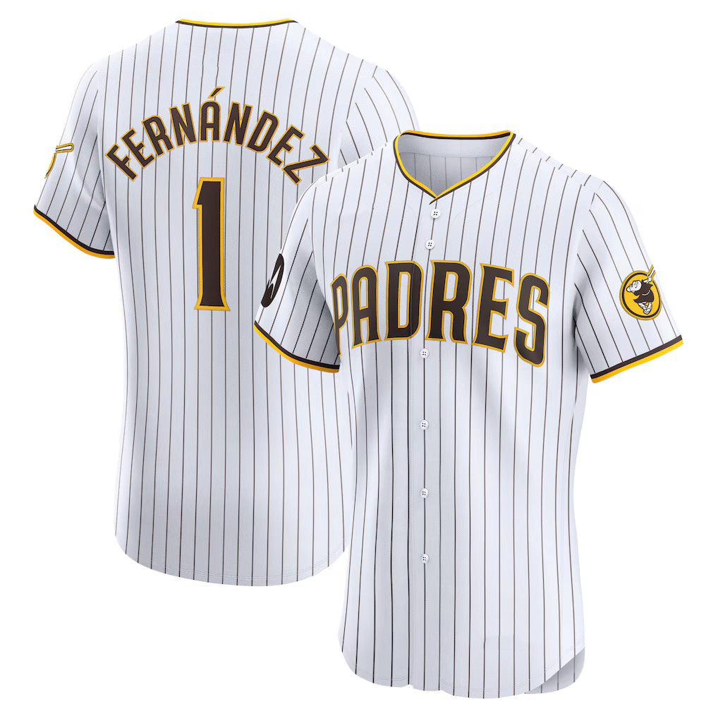 San Diego Padres #1 Tony Fern¨¢ndez White HeidiMiller Home Elite Sponsor Patch Player Jersey