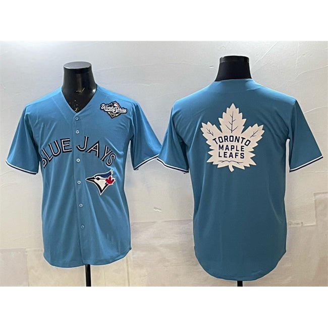 Toronto Blue Jays & Leafs Blue HeidiMiller 2025 World Series With White Leafs Logo Cool Base Stitched Jersey