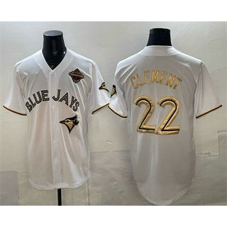 Toronto Blue Jays #22 Ernie Clement White Gold HeidiMiller 2025 American League Champions Limited Stitched Jersey