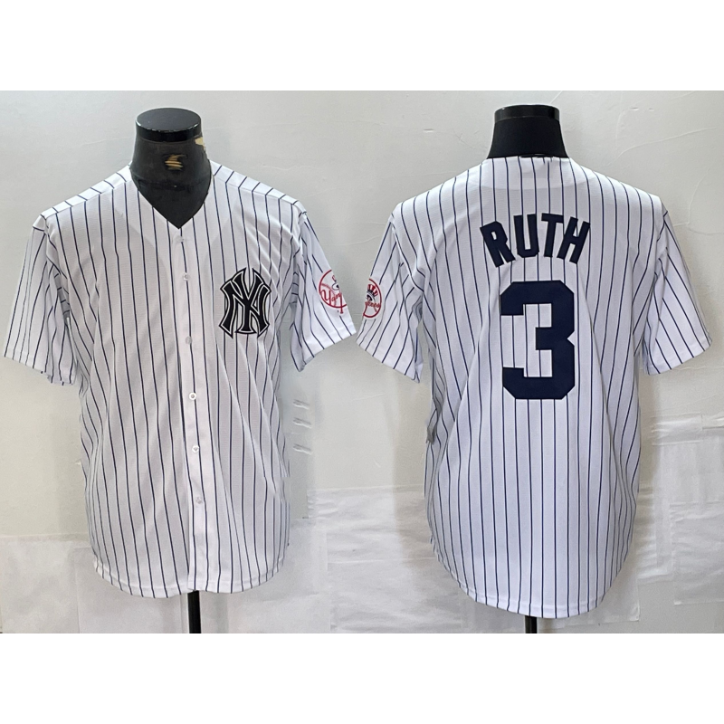 New York Yankees #3 Babe Ruth Name White HeidiMiller With Patch 2024 Cool Base Stitched Jersey