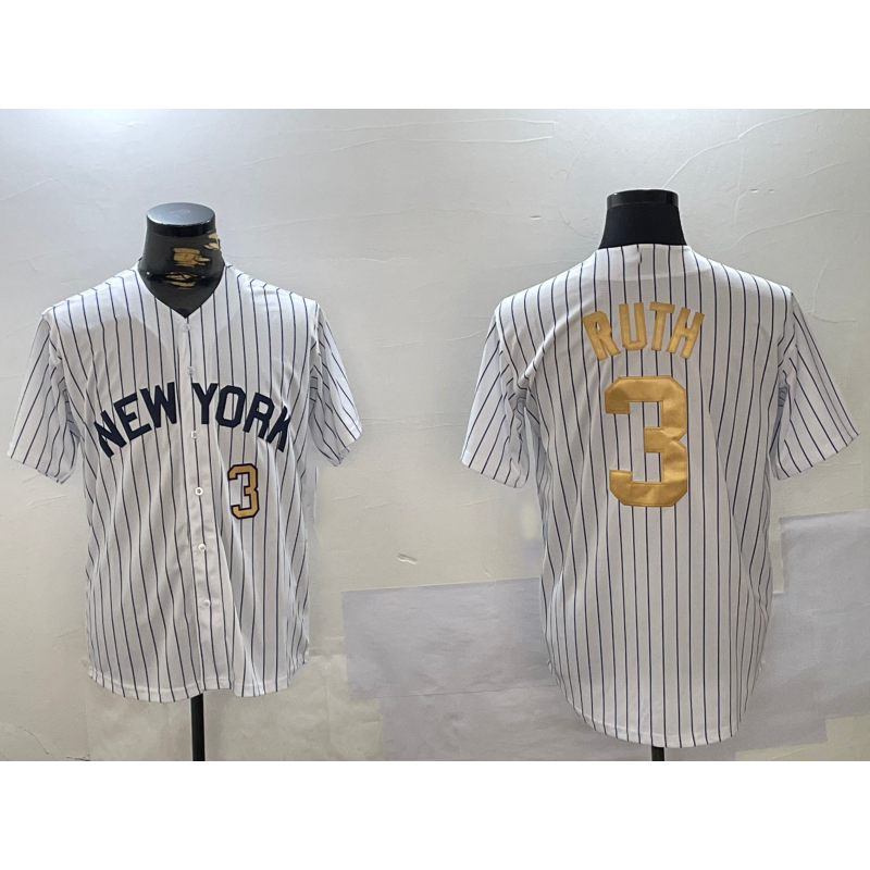 New York Yankees #3 Babe Ruth White HeidiMiller Pinstripe Fashion Cool Base Jerseys