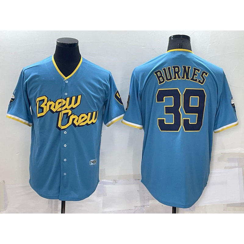 Milwaukee Brewers #39 Corbin Burnes Blue HeidiMiller 2022 City Connect Cool Base Stitched Jersey