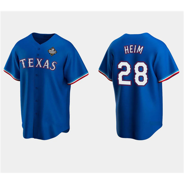 Texas Rangers #28 Jonah Heim Royal HeidiMiller 2023 World Series Stitched Jersey
