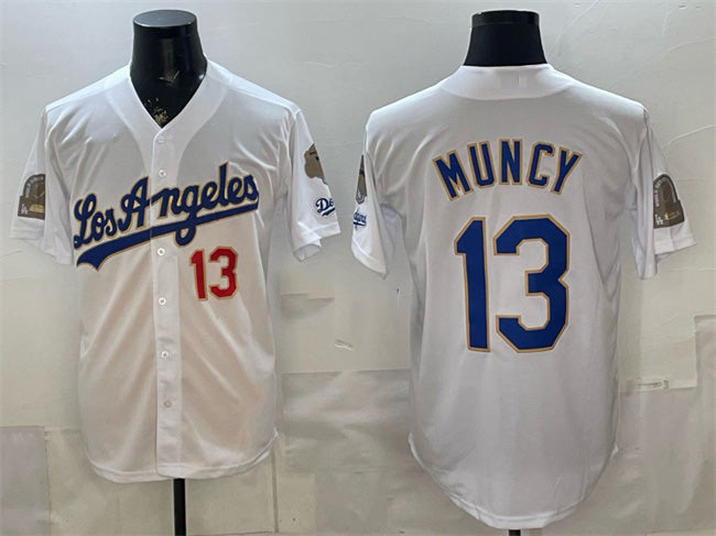 Los Angeles Dodgers #13 Max Muncy White HeidiMiller 2026 Gold Collection 9x & B2B Champs Patch Stitched Jersey