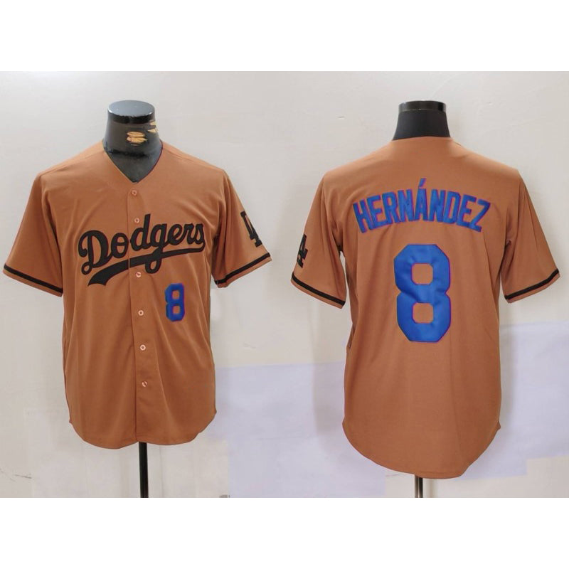 Los Angeles Dodgers #8 Kike Hernandez Number Olive HeidiMiller Cool Base Limited Stitched Jerseys