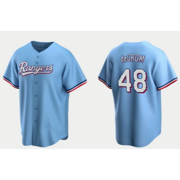 Texas Rangers #48 Jacob deGrom Light Blue HeidiMiller Cool Base Stitched Jersey