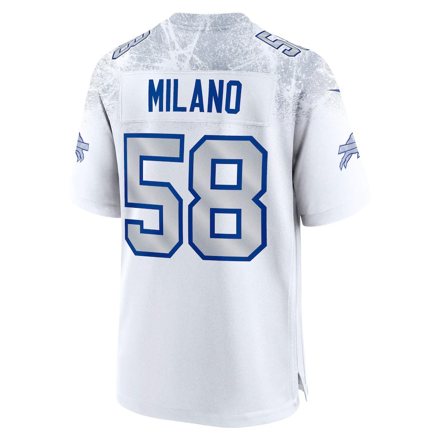 B.Bills #58 Matt Milano 2025 Rivalries Collection Game Jersey - White HeidiMiller