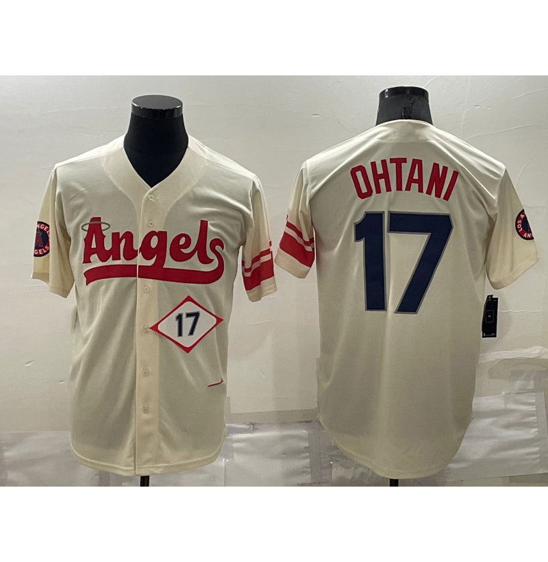 Los Angeles Angels #17 Shohei Ohtani Number Cream HeidiMiller 2022 City Connect Cool Base Stitched Jersey