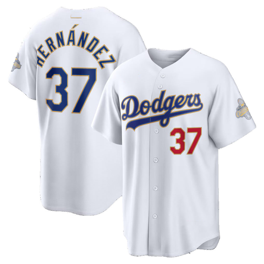 Los Angeles Dodgers #37 Teoscar Hern¨¢ndez White HeidiMiller 2026 Gold Collection Stadium Jersey