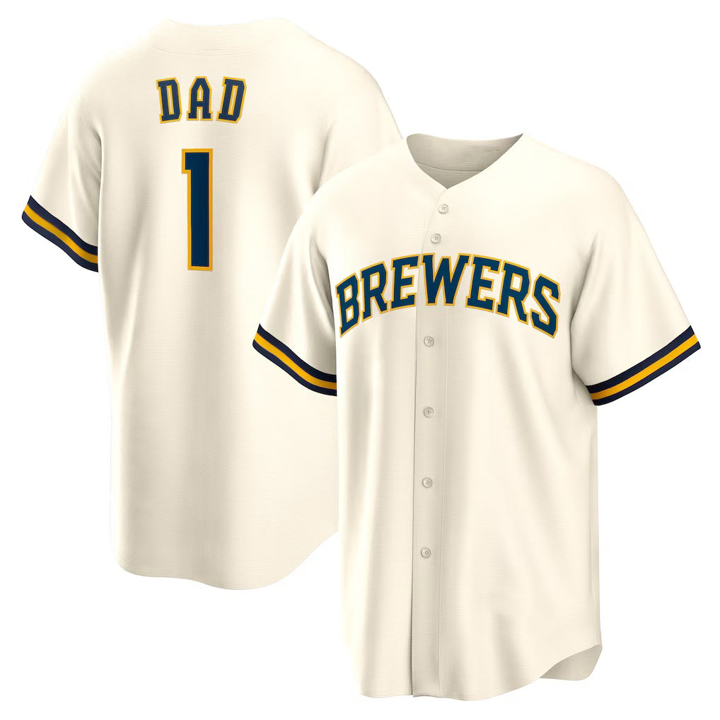 Milwaukee Brewers #1 Dad White HeidiMiller Home Replica Jersey