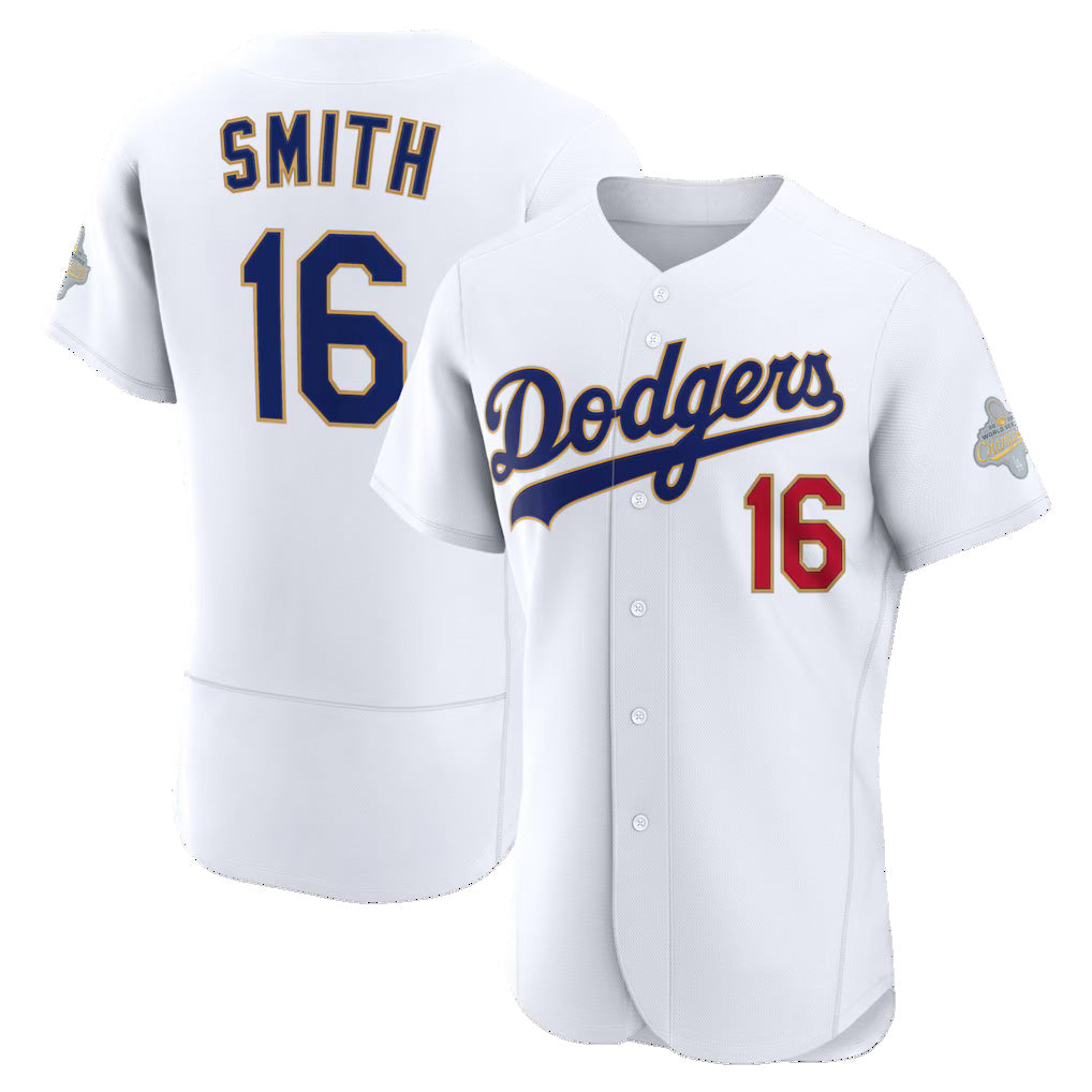 Los Angeles Dodgers #16 Will Smith White HeidiMiller 2026 Gold Collection Authentic Jersey