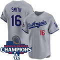 Los Angeles Dodgers #16 Will Smith Gray HeidiMiller 2024 World Series Champions Patch Limited Stitched Jersey