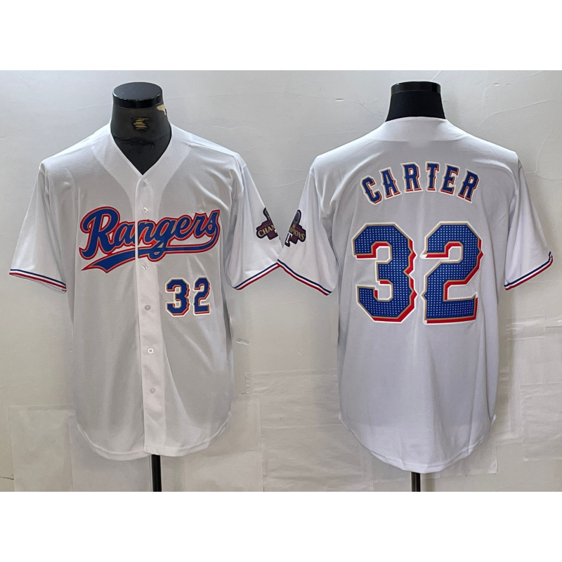 Texas Rangers #32 Evan Carter Number White HeidiMiller 2023 World Series Champions Cool Base Jerseys