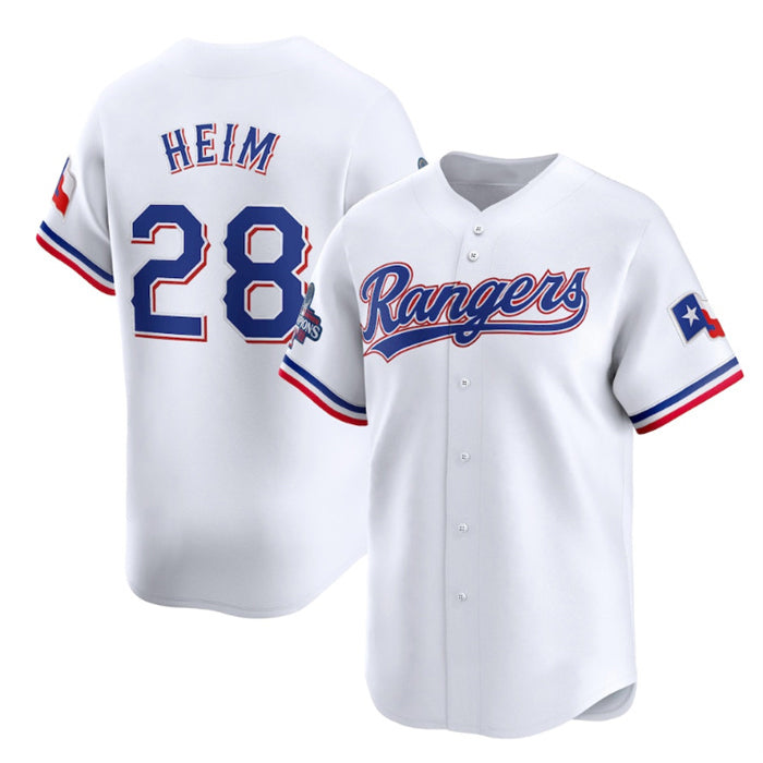 Texas Rangers #28 Jonah Heim White HeidiMiller 2023 World Series Champions Stitched Jersey