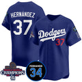 Los Angeles Dodgers #37 Teoscar Hernandez Royal HeidiMiller 2024 World Series Champions With Fernando Memorial Patch Vapor Premier Limited Stitched Jersey