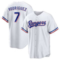 Texas Rangers #7 Ivan Rodriguez White HeidiMiller Home Retired Player Replica Jersey