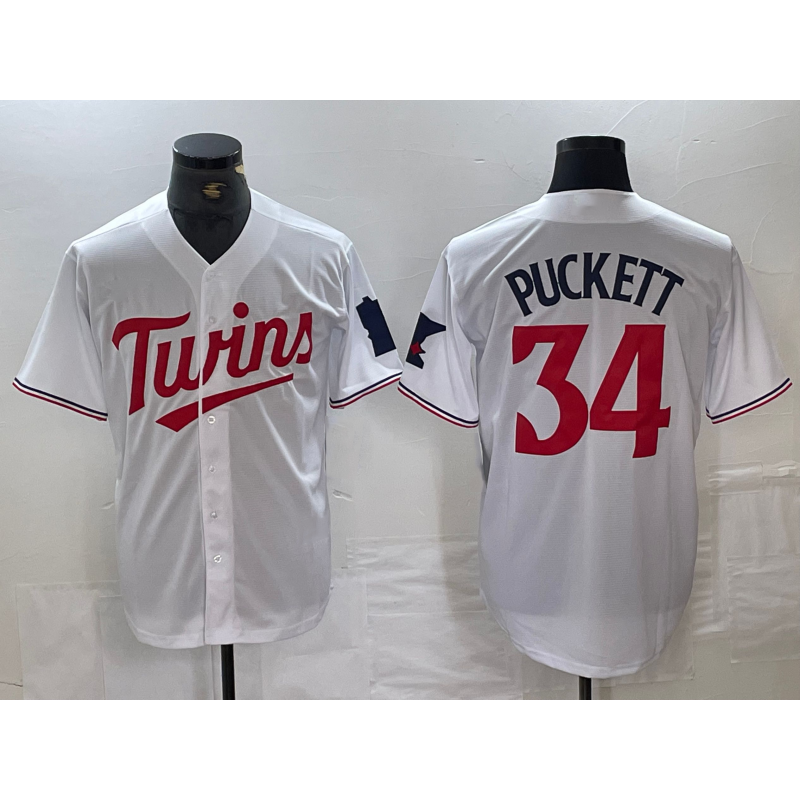 Minnesota Twins #34 Kirby Puckett White Red HeidiMiller Stitched Cool Base Jersey