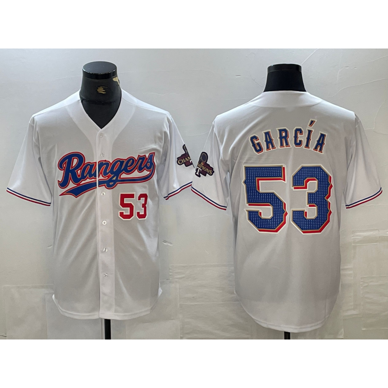 Texas Rangers #53 Adolis Garcia Number White HeidiMiller 2023 World Series Champions Cool Base Jersey 2