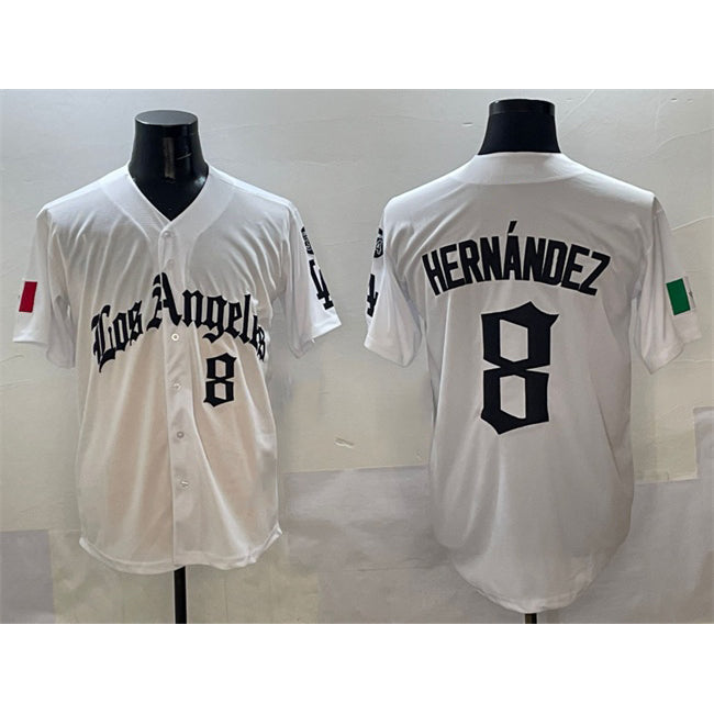 Los Angeles Dodgers #8 Enrique Hern¨¢ndez White HeidiMiller Mexico 2025 LA Gothic Style With Fernando Patch Vapor Premier Limited Stitched Jersey