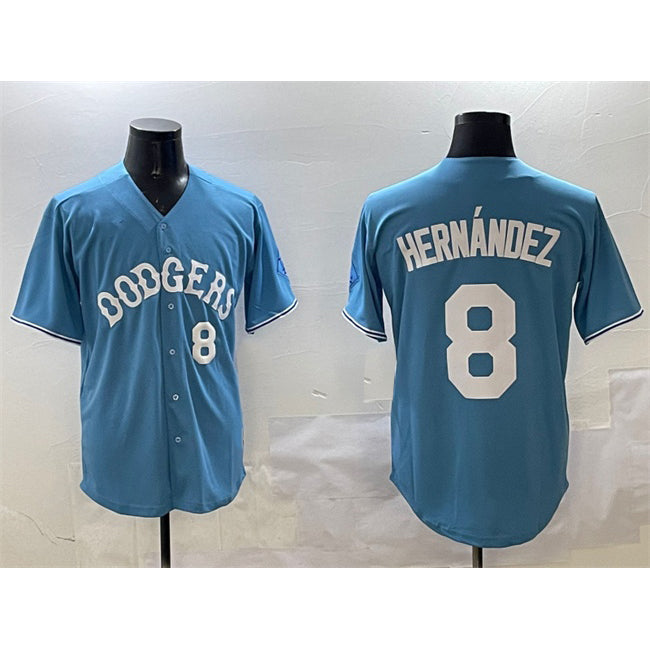 Los Angeles Dodgers #8 Enrique Hern¨¢ndez Light Blue HeidiMiller Limited Stitched Jersey