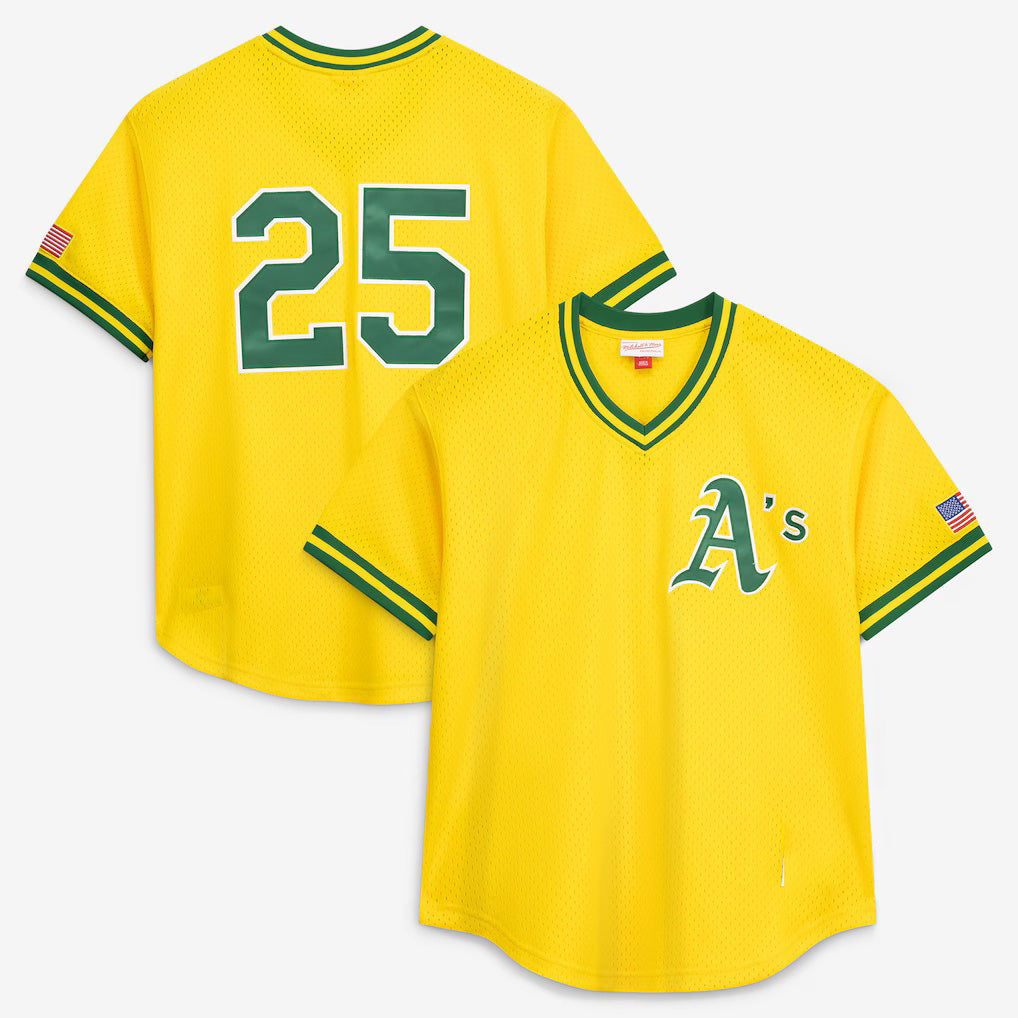 Oakland Athletics #25 Mark McGwire Mitchell & Ness Gold HeidiMiller Authentic Batting Practice Jersey
