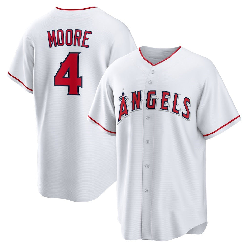 Los Angeles Angels #4 Christian Moore White HeidiMiller Home Replica Jersey
