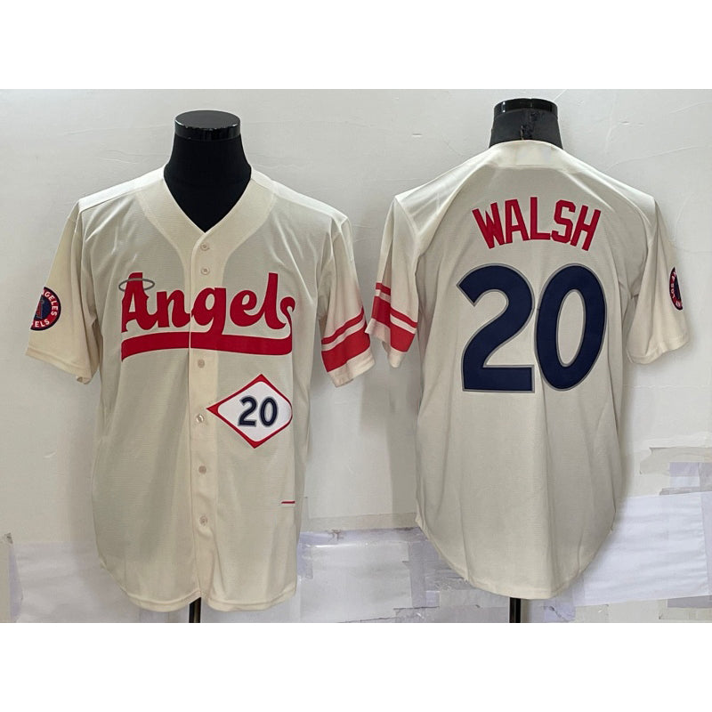 Los Angeles Angels #20 Jared Walsh Number Cream HeidiMiller 2022 City Connect Cool Base Stitched Jersey
