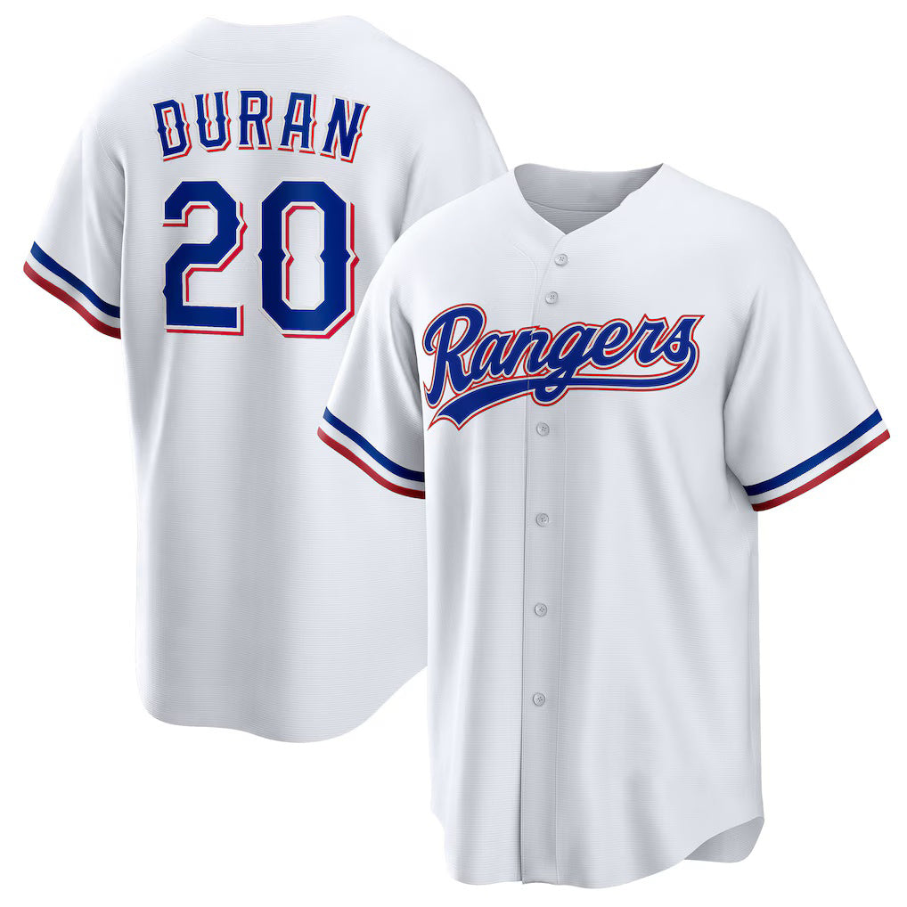 Texas Rangers #20 Ezequiel Duran White HeidiMiller Home Replica Jersey