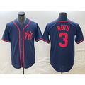 New York Yankees #3 Babe Ruth Navy Red HeidiMiller Fashion Cool Base Jersey
