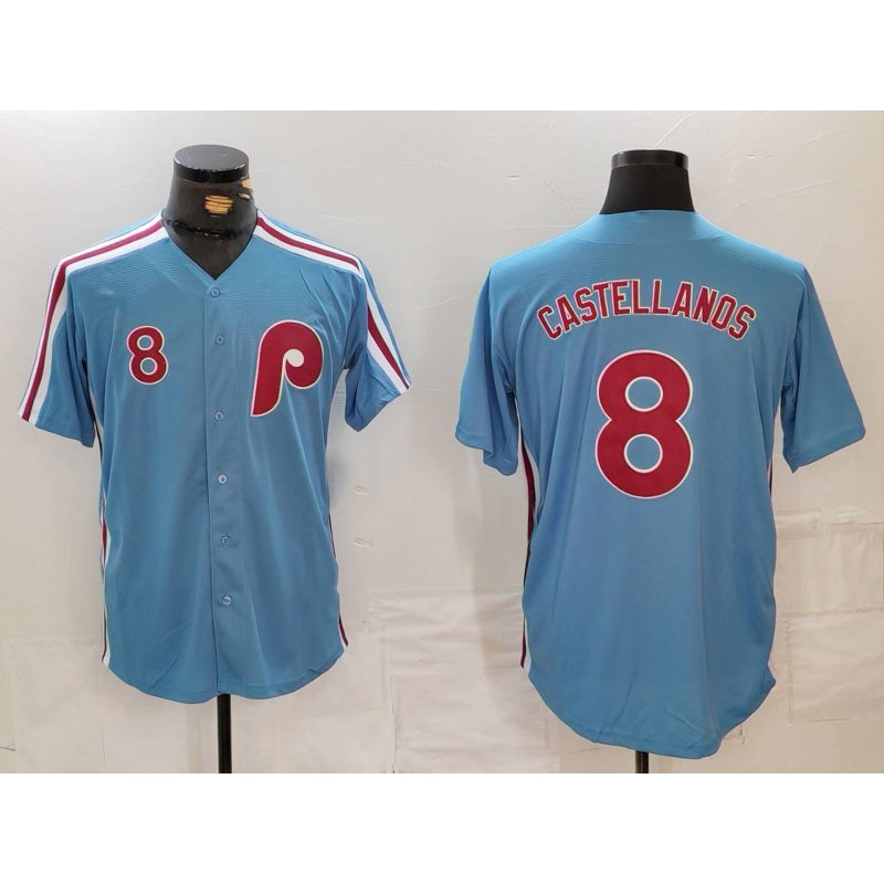 Philadelphia Phillies #8 Nick Castellanos Number Light Blue HeidiMiller Cooperstown Cool Base Jersey