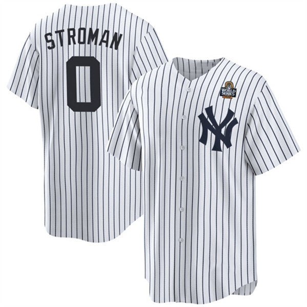 New York Yankees #0 Marcus Stroman White HeidiMiller 2024 World Series With Name Cool Base Stitched Jersey