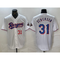 Texas Rangers #31 Max Scherzer Number White HeidiMiller 2023 World Series Champions Cool Base Jersey 2