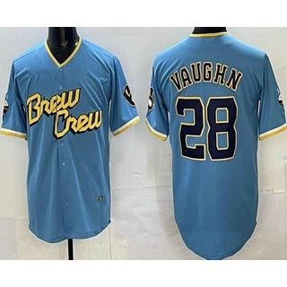 Milwaukee Brewers #28 Andrew Vaughn Powder Blue HeidiMiller 2022 City Connect Cool Base Jersey