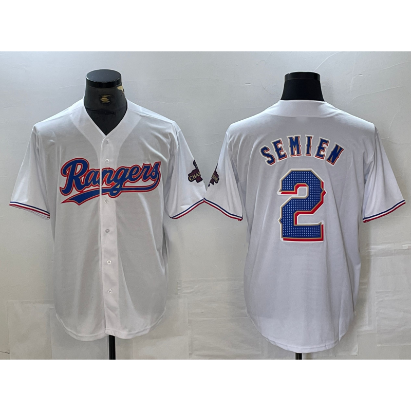 Texas Rangers #2 Marcus Semien White HeidiMiller 2023 World Series Champions Cool Base Jersey