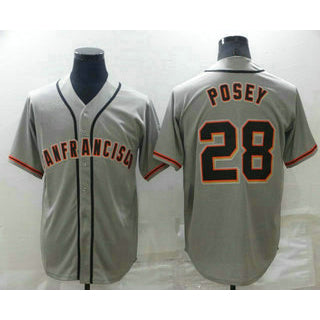 San Francisco Giants #28 Buster Posey Grey HeidiMiller Stitched Cool Base Jersey