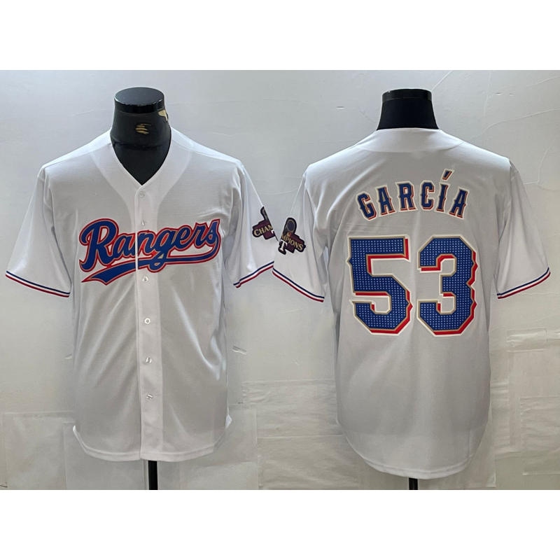 Texas Rangers #53 Adolis Garcia White HeidiMiller 2023 World Series Champions Cool Base Jersey