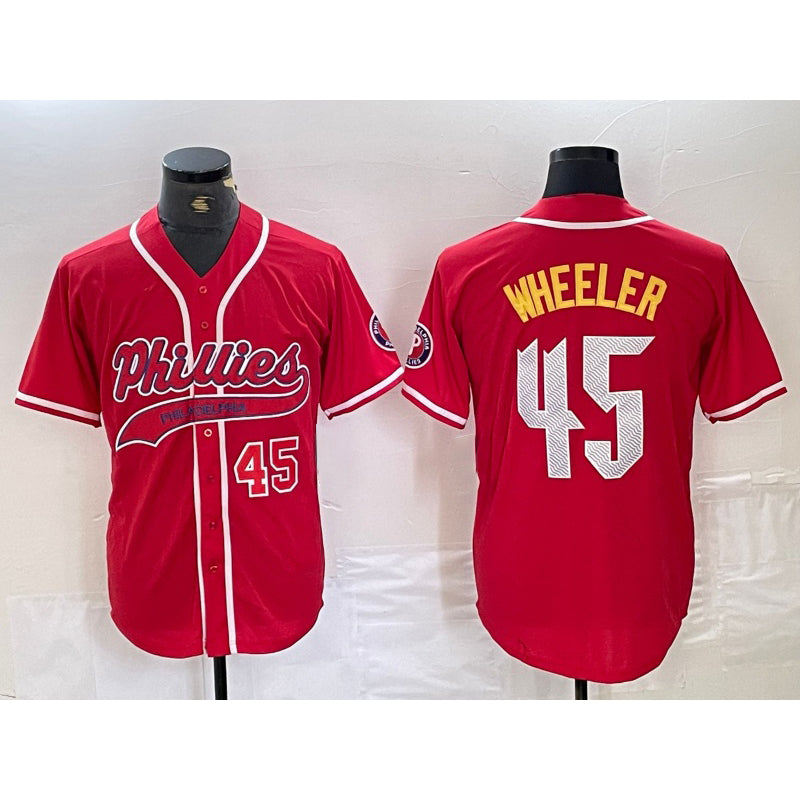 Philadelphia Phillies #45 Zack Wheeler Number Red HeidiMiller Cool Base Stitched Jerseys