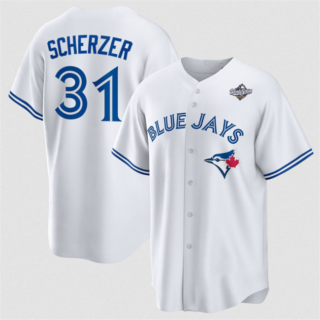 Toronto Blue Jays #31 Max Scherzer White HeidiMiller 2025 World Series Home Cool Base Stitched Jersey