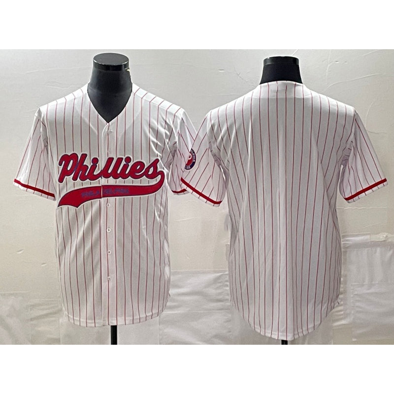 Philadelphia Phillies Blank White HeidiMiller Pinstripe Cool Base Stitched Jersey