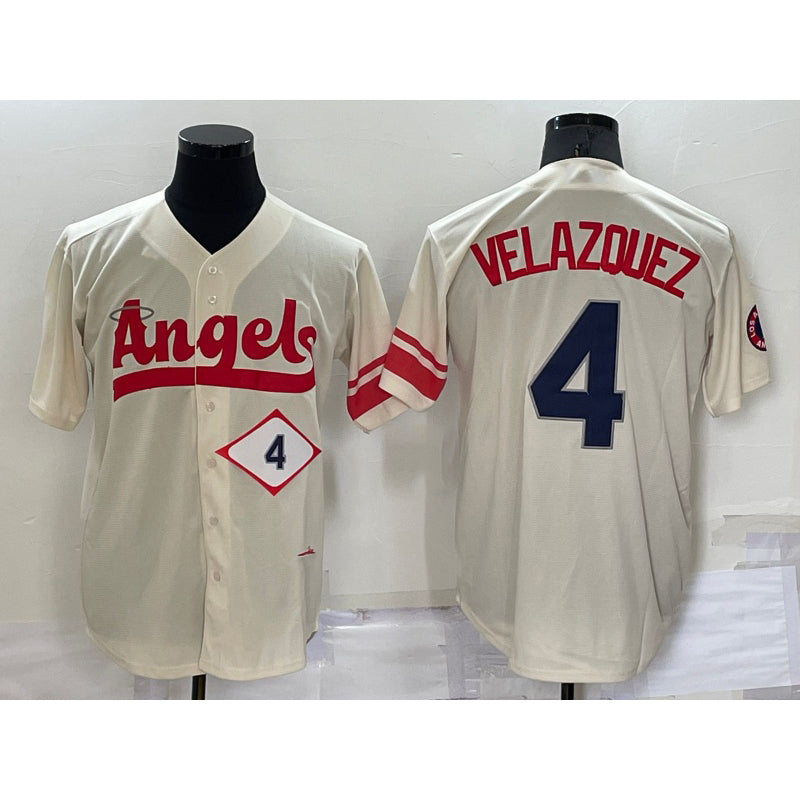 Los Angeles Angels #4 Andrew Velazquez Number Cream HeidiMiller 2022 City Connect Cool Base Stitched Jersey
