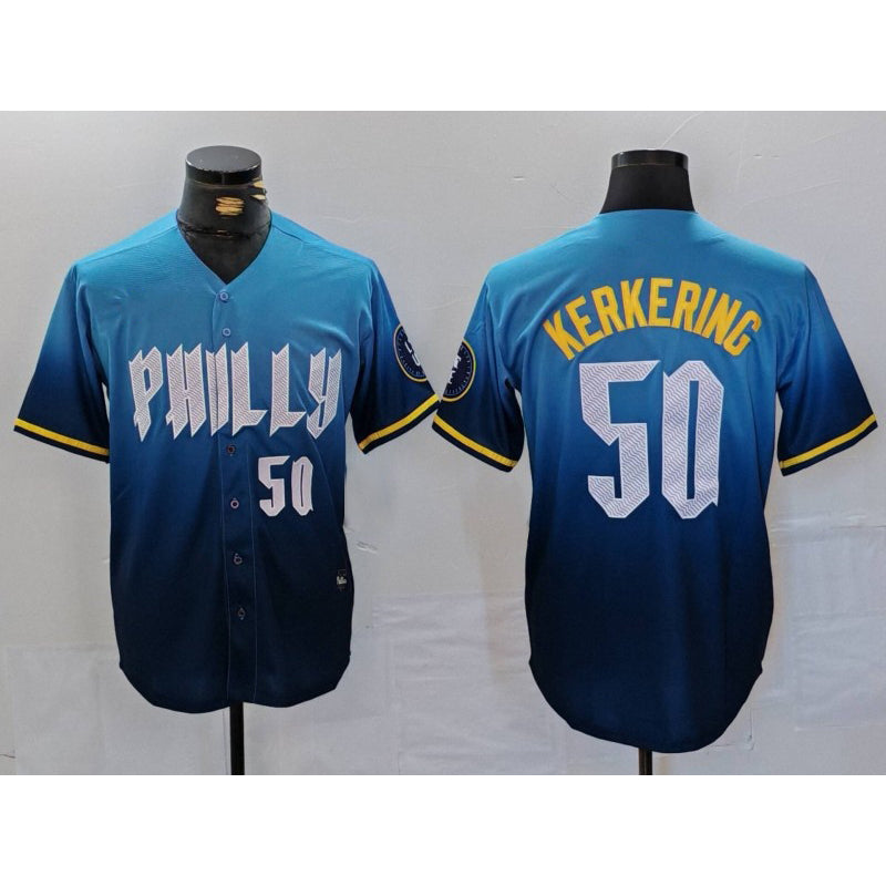 Philadelphia Phillies #50 Orion Kerkering Number Blue HeidiMiller 2024 City Connect Limited Stitched Jersey