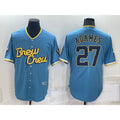 Milwaukee Brewers #27 Willy Adames 2022 Powder Blue HeidiMiller City Connect Cool Base Stitched Jersey