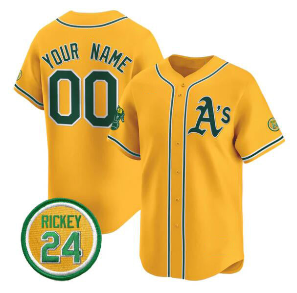 Custom Oakland Athletics Active Player Gold HeidiMiller Rickey Henderson Patch Vapor Premier Limited Stitched Jersey