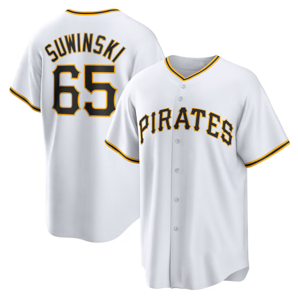 Pittsburgh Pirates #65 Jack Suwinski White HeidiMiller Home Replica Jersey